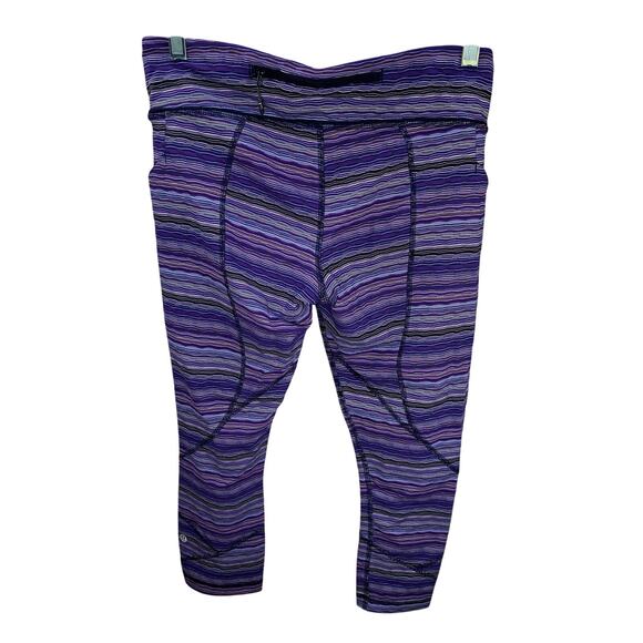 lululemon athletica Pants - Lululemon Cropped Yoga Leggings Women’s Size 8 – lil9 Purple Stripe